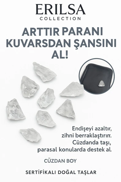 Sertifikalı Ham Cüzdan Boy Kristal Kuvars Taşı Kütle - Günlük Arınma ve Enerji Temizliği Taşı - Resim 2