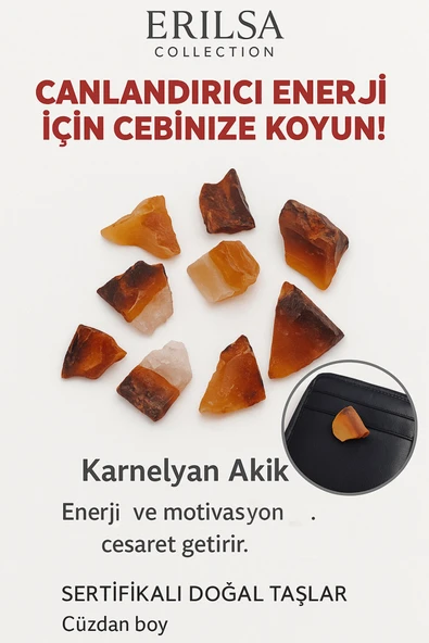 Sertifikalı Ham Cüzdan Boy Karnelyan Akik Taşı Kütle- - Günlük Enerji ve Özgüven Desteği ürün görseli