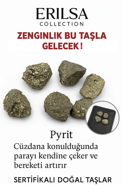 Sertifikalı Tamburlanmış Cüzdan Boy Pirit Taşı Kütle - El Taşı - Zihinsel Güç Maddi Enerji Koruması ürün görseli