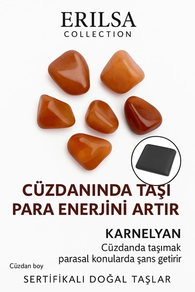 Sertifikalı Cüzdan Boy Tamburlanmış Karnelyan Akik Taşı Kütle - Günlük Enerji ve Özgüven Desteği ürün görseli