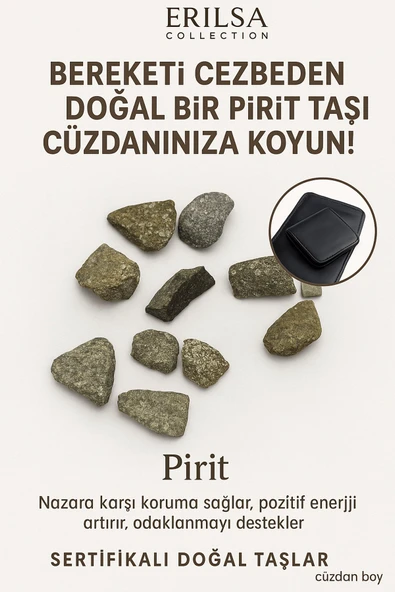 Sertifikalı Ham Cüzdan Boy Pirit Taşı Kütle - Zihinsel Netlik ve Maddi Enerji Koruyucusu ürün görseli