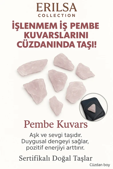 Sertifikalı Ham Cüzdan Boy Pembe Kuvars Taşı Kütle - El Taşı - Sevgi Frekansı ve Günlük Duygusal Denge ürün görseli