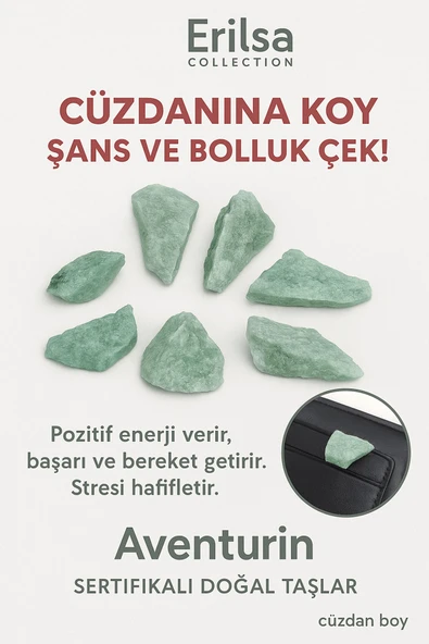 Sertifikalı Ham Cüzdan Boy Aventurin Taşı Kütle - El Taşı - Şans, Huzur ve Günlük Denge Taşı ürün görseli