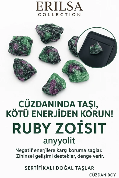 Sertifikalı Ham Cüzdan Boy Ruby Zoisit - Anyolit Taşı Kütle - El Taşı - Canlılık, Denge Ruhsal Güç ürün görseli