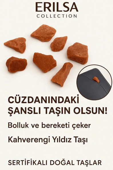 Sertifikalı Ham Cüzdan Boy Kahverengi Yıldız Taşı Kütle - Odaklanma Günlük Enerji Koruması ürün görseli