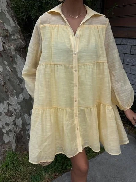 Gömlek Yaka Pileli Elbise 2898 - Resim 3