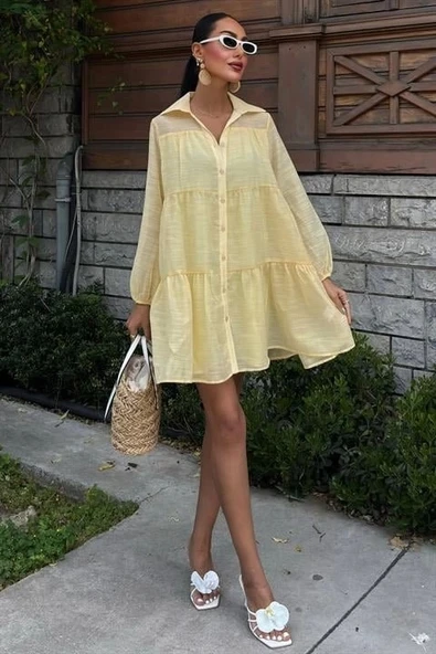 Gömlek Yaka Pileli Elbise 2898 - Resim 7