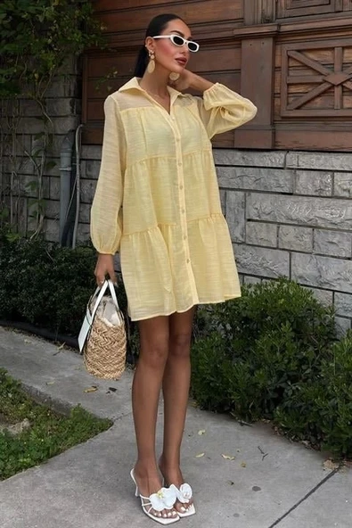 Gömlek Yaka Pileli Elbise 2898 - Resim 6