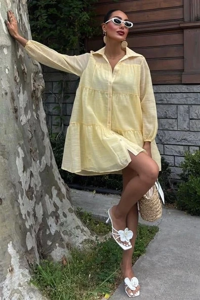 Gömlek Yaka Pileli Elbise 2898 - Resim 2