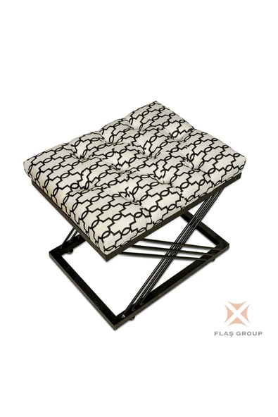 Metal Ayaklı Puf Beyaz Siyah Desenli Puf Çapraz Ayaklı Siyah Puf - 3