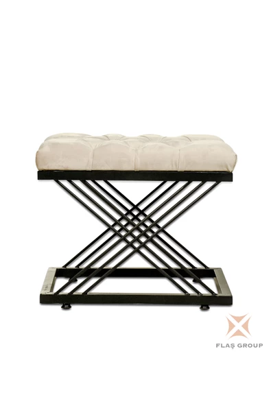 Metal Ayaklı Puf Siyah Çapraz Ayaklı Puf Siyah Ayaklı Krem Puf - 2