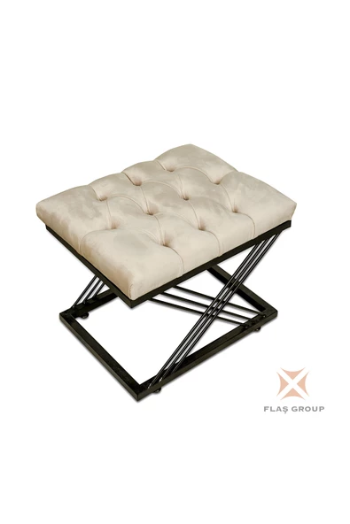 Metal Ayaklı Puf Siyah Çapraz Ayaklı Puf Siyah Ayaklı Krem Puf - 3