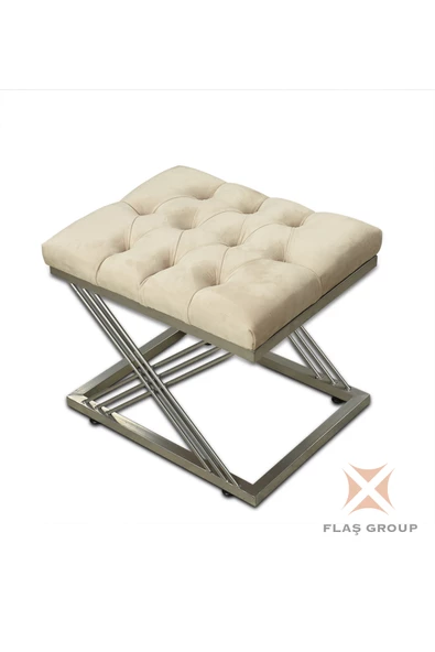 Metal Ayaklı Puf Gri Çapraz Ayaklı Puf Metal Çapraz Ayaklı Krem Puf - 3