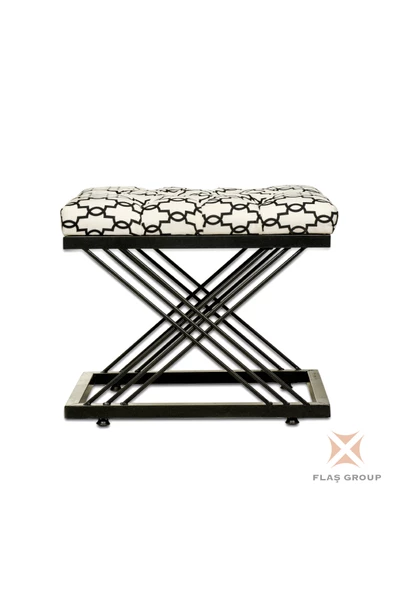Metal Ayaklı Puf Beyaz Siyah Desenli Puf Çapraz Ayaklı Siyah Puf - 2