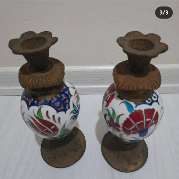 VINTAGE ANTİKA PORSELEN ŞAMDAN ÇİFTİ - 1