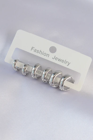 Pirinç Gümüş Renk Oval Bombeli Küpe Seti - TJ-BKP9001 ürün görseli