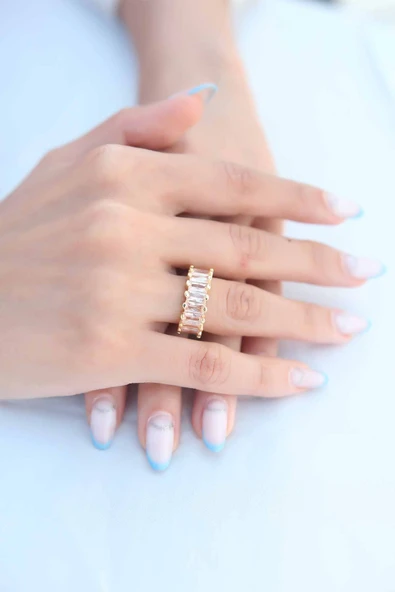 Zirkon Taşlı Baget Gold Renk Kadın Yüzük - TJ-BYK2342 ürün görseli 1