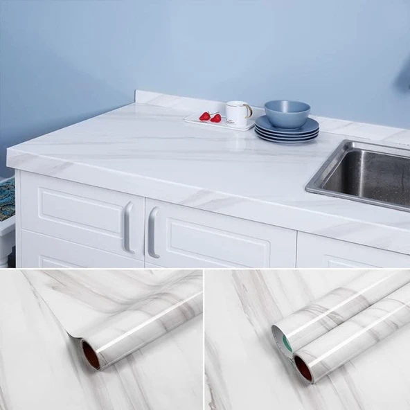 Açık Mermer Desenli Yapışkanlı Kaplama Kağıdı  Büyük Boy 5 Metre ürün görseli 1