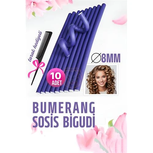 ModaCar Bumerang Sosis Bigudi Tarak Seti 8 mm Kalınlık 10 Adet