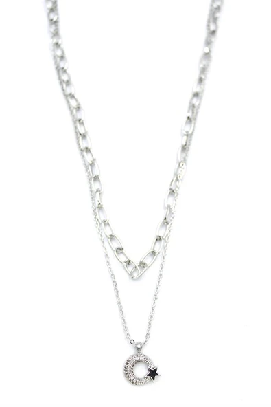 Çoklu Ay Yıldız Kolye - Gümüş - 2