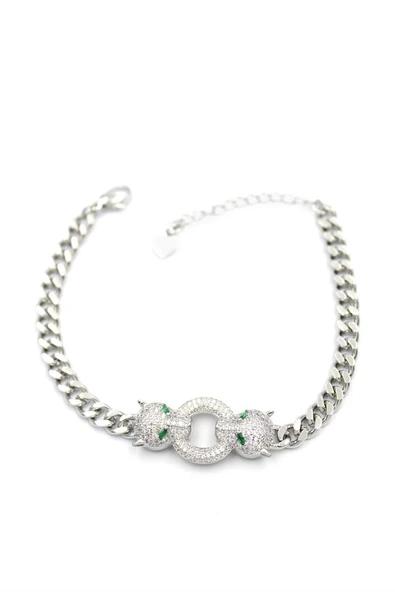 Zirkon Taşlı Leopar Bileklik - Gümüş - Resim 2