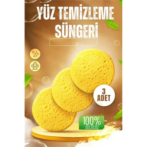 ModaCar  Makyaj Temizlik Pedi Cilt Temizlik Süngeri Doğal Selülöz 3 ADET