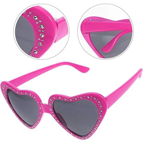 Kalp Şekilli Taşlı Parti Gözlüğü Pembe Renk 6x16 Cm ürün görseli 1