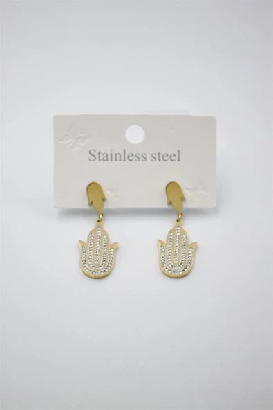 Taşlı Fatıma Eli Küpe - Altın