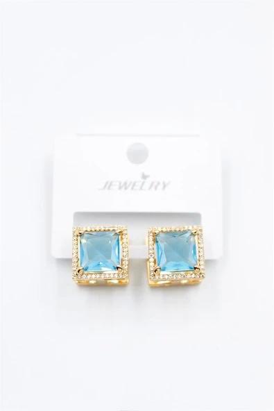 Kare Taşlı Küpe - Turkuaz - 2