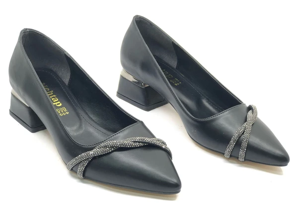 Mehtap Şerit Burgu Taş Detaylı Kısa Topuklu Kadın Babet Ayakkabı - Resim 3