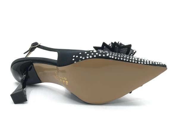 Feles Saten Kurdela Taş Detaylı Arkası Açık Stiletto Kadın Topuklu Ayakkabı - Resim 20