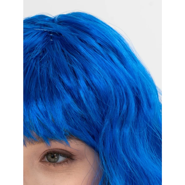 Mavi Renk Uzun Dalgalı Parti Peruğu - 4