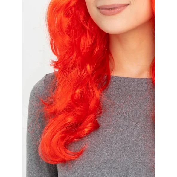 Kırmızı Renk Uzun Dalgalı Parti Peruğu - 3