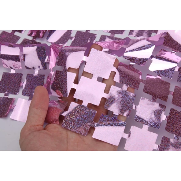 Ekstra Metalize Rose Gold Renk Disko Dikdörtgen Kesim Kapı Perdesi Dekorasyon 1x2 Metre - Resim 2