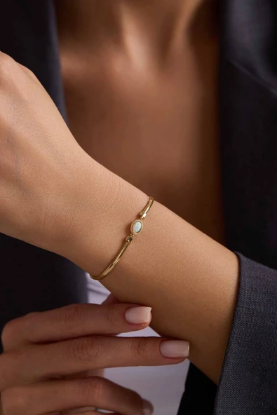 Balık Sırtı Bileklik Opal Taşlı 17+3 cm ürün görseli