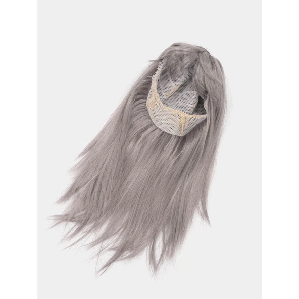 Platin Gri Gümüş Renk Uzun Parti Peruğu Uzun Takma Peruk - 3