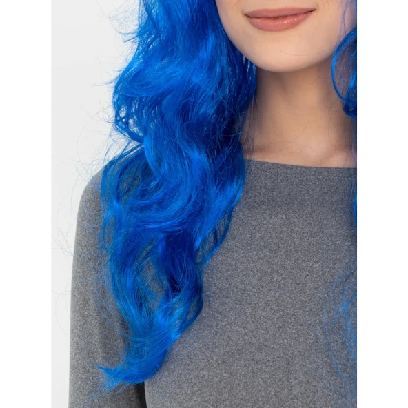 Mavi Renk Uzun Dalgalı Parti Peruğu - 3