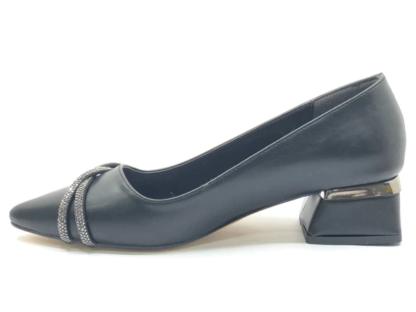 Mehtap Şerit Burgu Taş Detaylı Kısa Topuklu Kadın Babet Ayakkabı - Resim 5