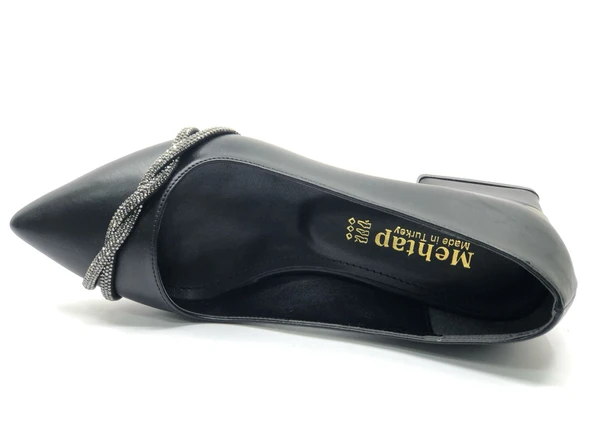 Mehtap Şerit Burgu Taş Detaylı Kısa Topuklu Kadın Babet Ayakkabı - Resim 6