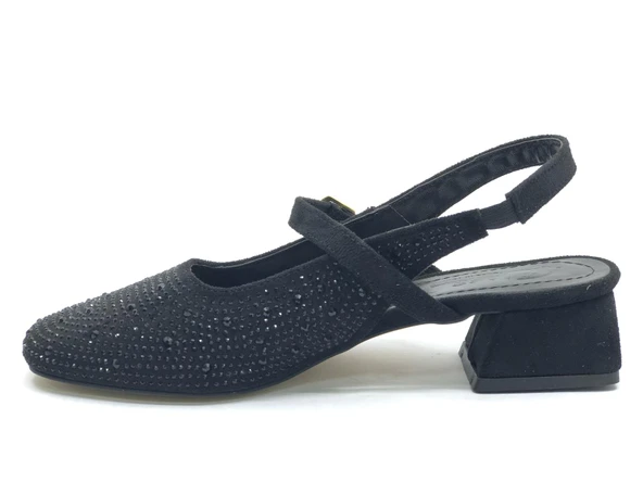 Seribo Taş Detaylı Kısa Topuklu Arkası Açık Kadın Babet Ayakkabı - Resim 5