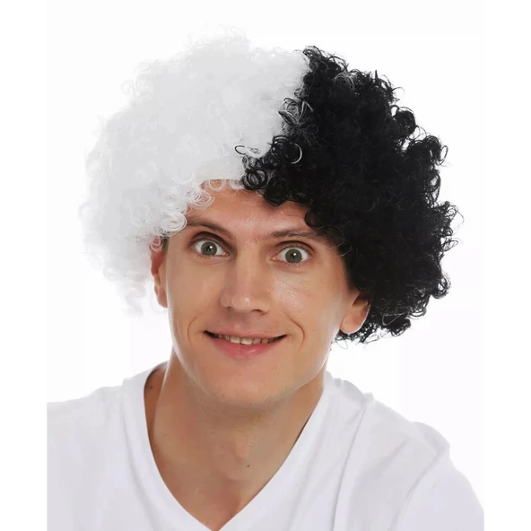 Siyah Beyaz Kıvırcık Afro Bonus Peruk Taraftar Bonus Saç ürün görseli 1