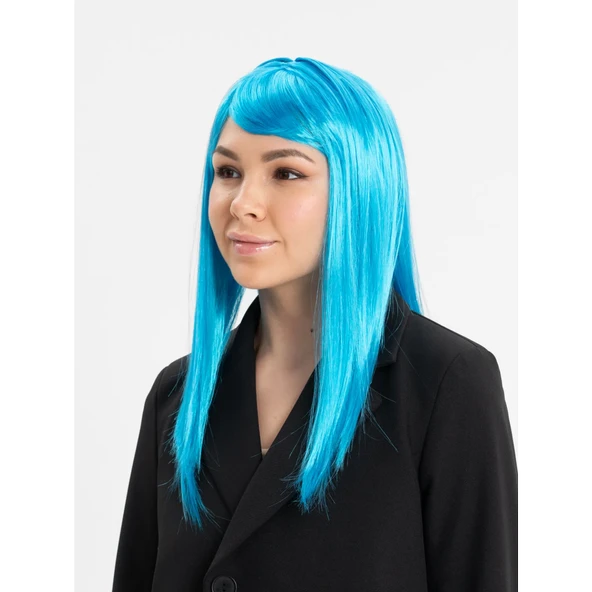 Açık Mavi Renk Uzun Düz Parti Peruğu - Resim 3