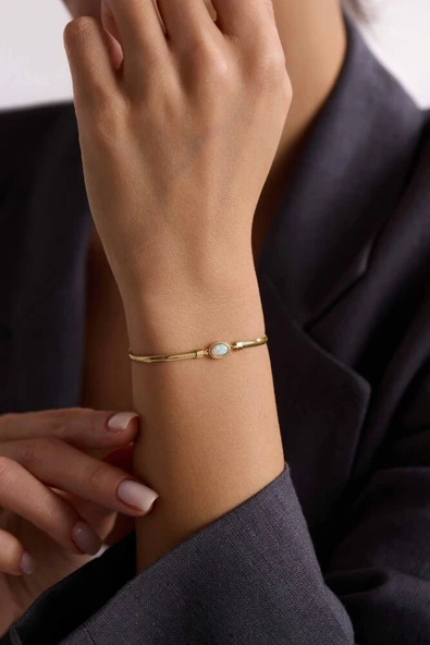 Balık Sırtı Bileklik Opal Taşlı 17+3 cm - Resim 3