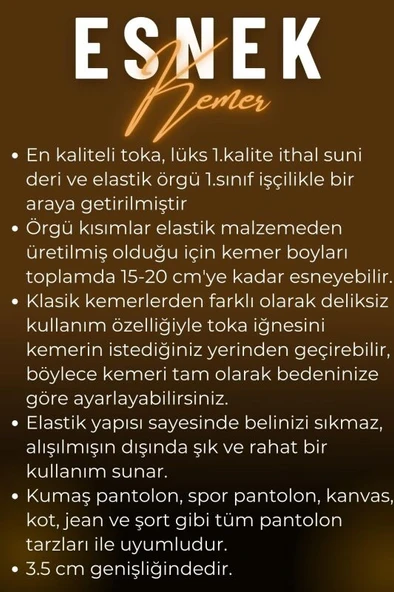 3.5 cm. Elastik Esnek Unisex Örgü Kemer Füme - 6