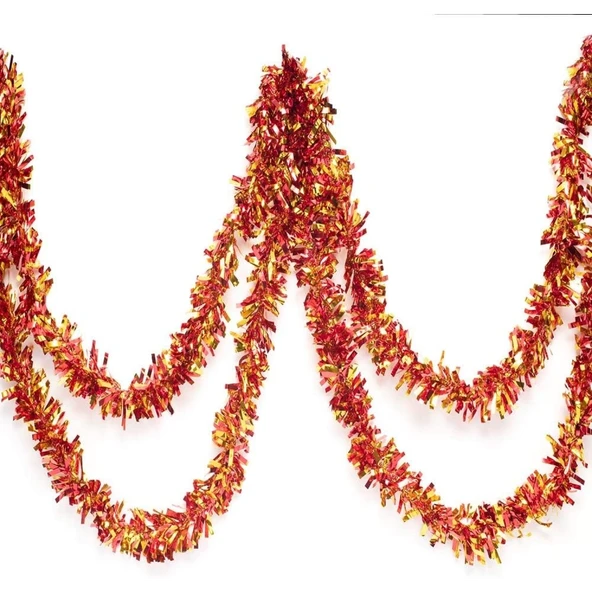 Kırmızı Altın Renk 4 Cm Genişlik Garland Çift Renk Sim Süs 180 Cm - 3