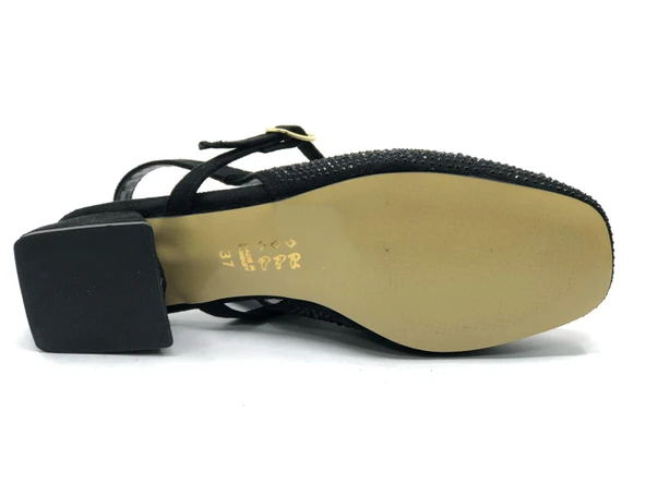 Seribo Taş Detaylı Kısa Topuklu Arkası Açık Kadın Babet Ayakkabı - Resim 7