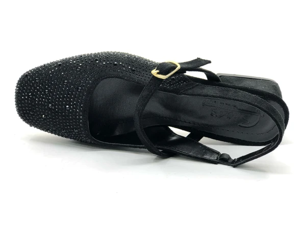 Seribo Taş Detaylı Kısa Topuklu Arkası Açık Kadın Babet Ayakkabı - Resim 6