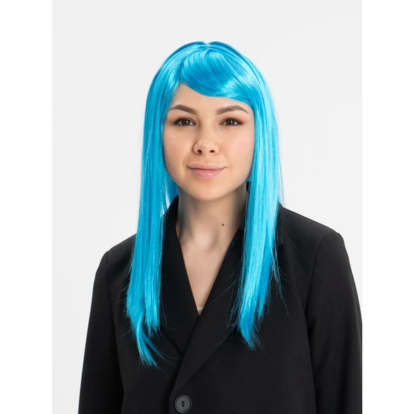 Açık Mavi Renk Uzun Düz Parti Peruğu ürün görseli 1