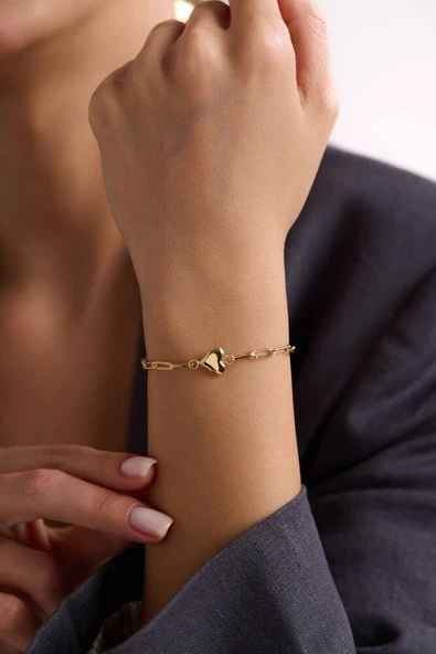 Altın Kalpli Bileklik 19 cm