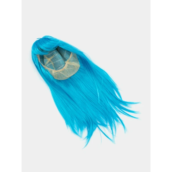 Açık Mavi Renk Uzun Düz Parti Peruğu - Resim 4